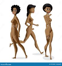 Set Three Afro Black Women Nudist is Standing Stock Vector - Illustration  of posing, cute: 73721809